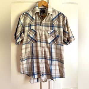 Western Pearl Snap Button Up Plaid Lightweight Shirt Medium Vintage Casual Shirt